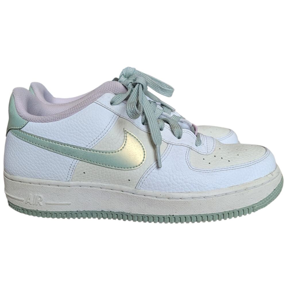 Nike Air Force 1 '07 LV8 White Barely Green Iridescent Sneakers Youth Size 7Y